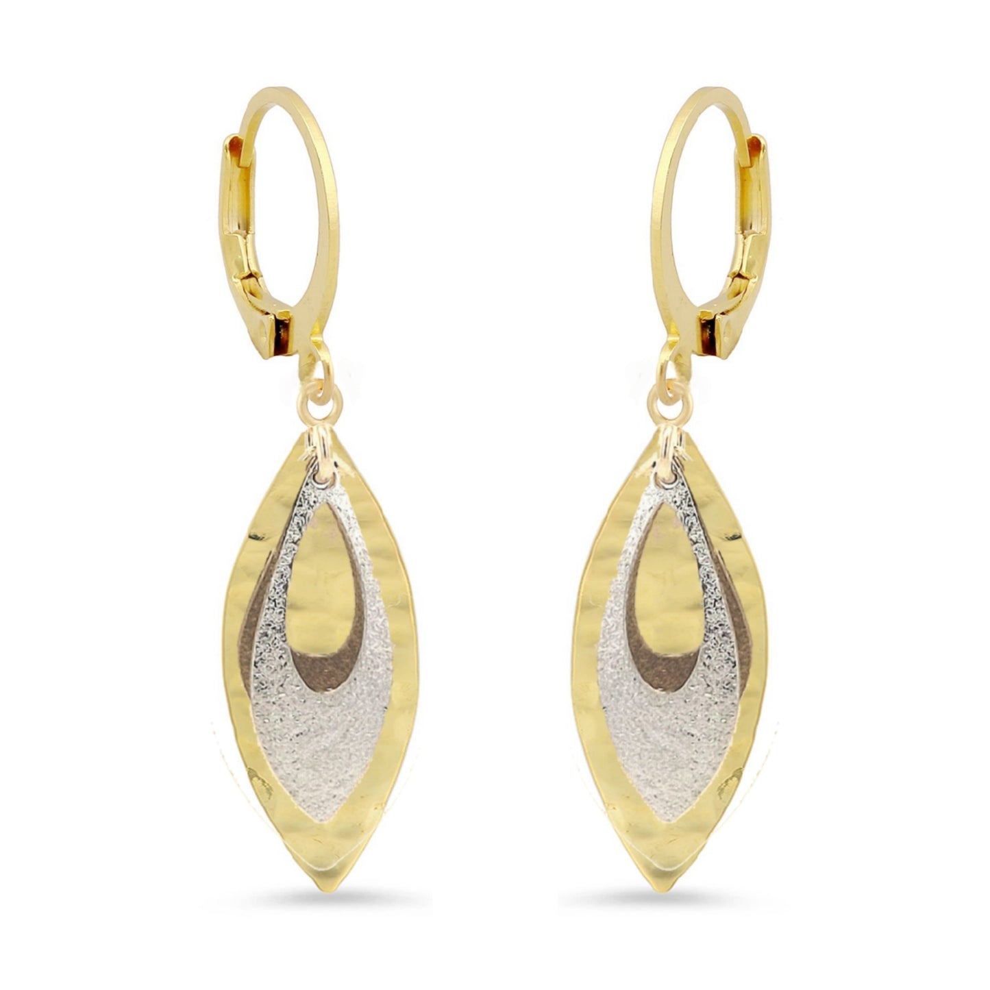 Surgical Steel Hollow Petal Over Curved Hammered Petal Earrings