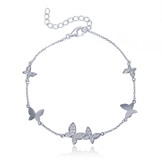 Sterling Silver 6 Butterfly Micropave Bracelet