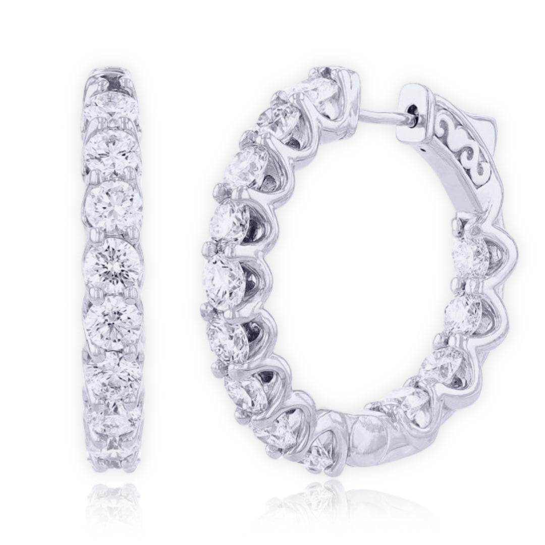 Sterling Silver Round Shaped CZ Hoop Earrings