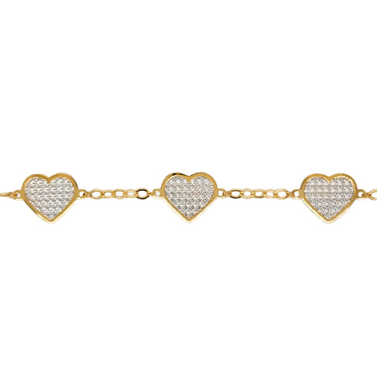14k Gold Diamond Cut Hearts Bracelet
