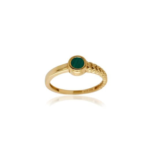 14k Gold Half Braided Small Malachite Stone Ring