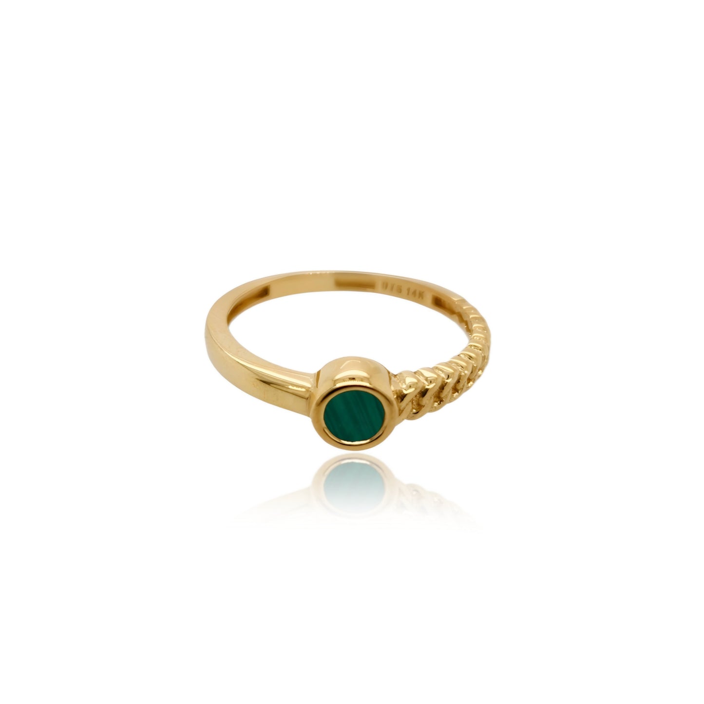 14k Gold Half Braided Small Malachite Stone Ring