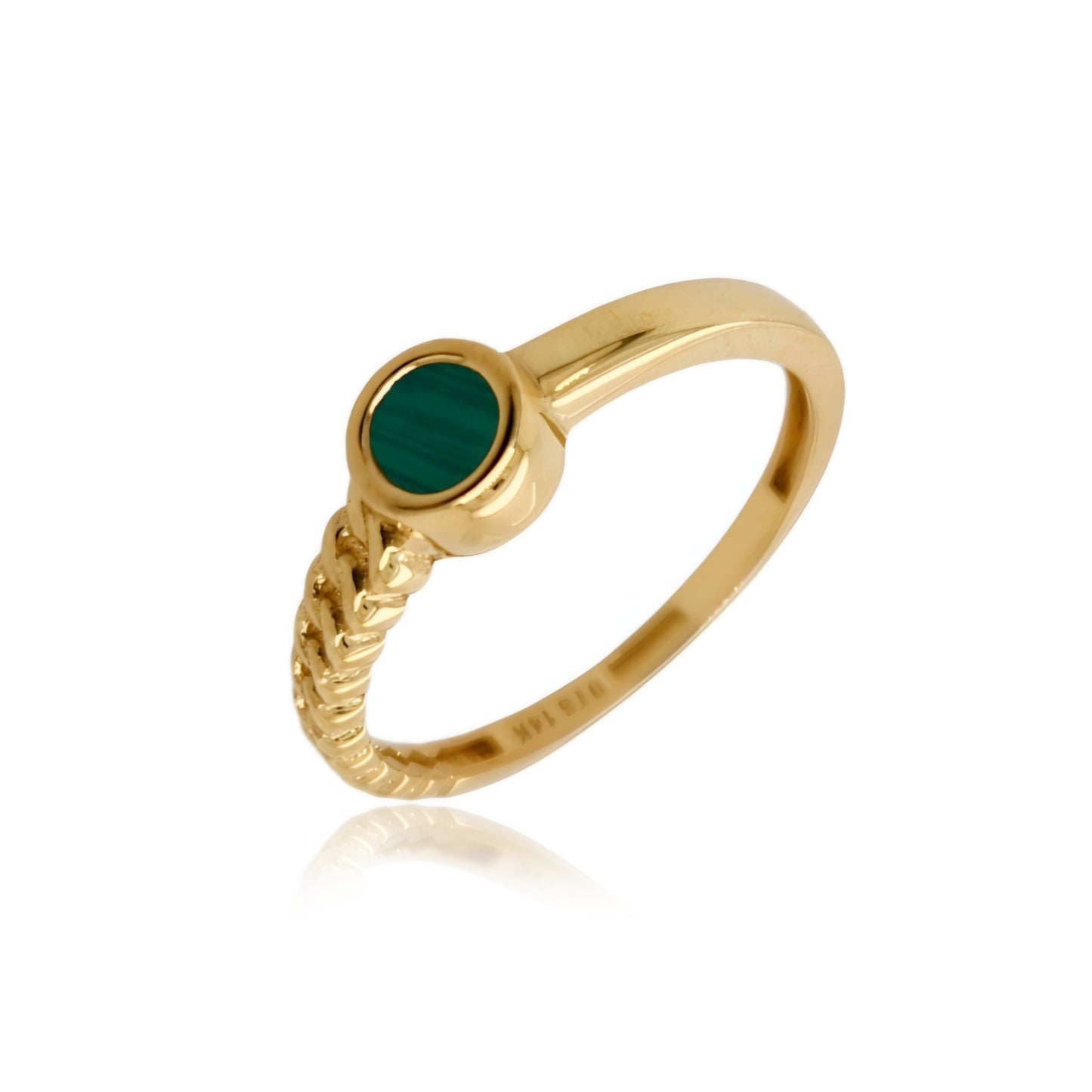 14k Gold Half Braided Small Malachite Stone Ring