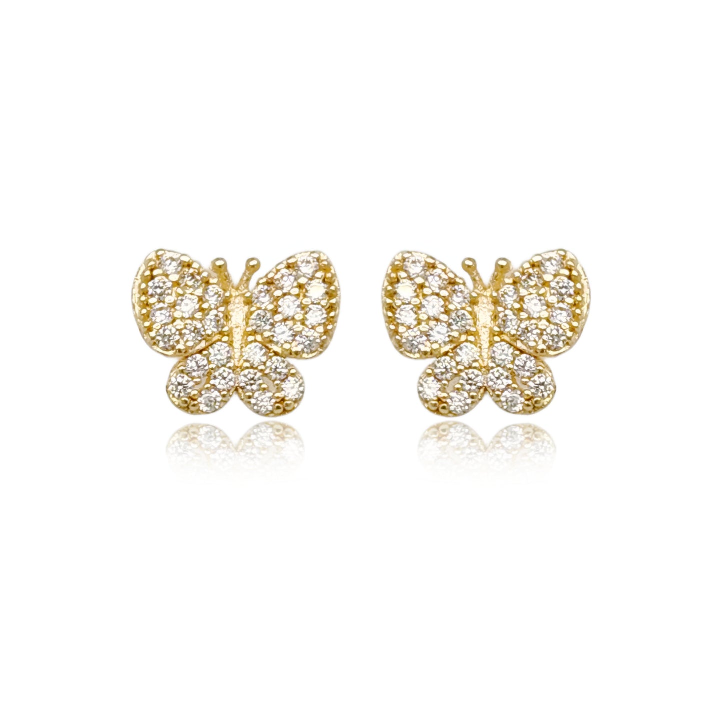 14k Gold Micro Pave CZ Butterfly Stud Earrings