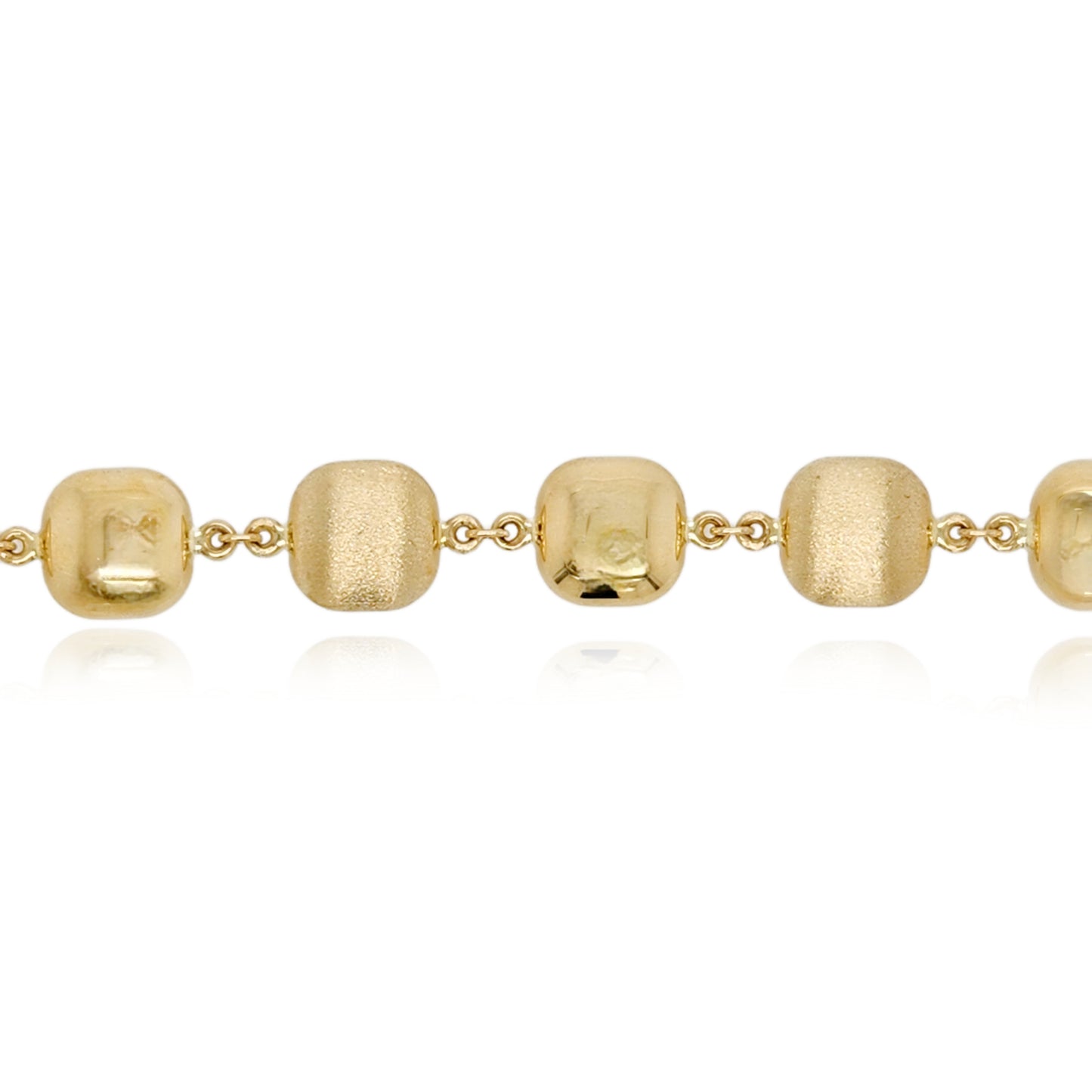 14k Gold Alternating Brushed and Shiny Gold Square Shapes Bracelet