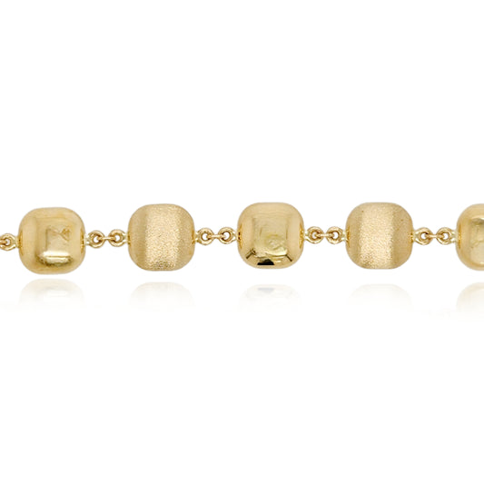 14k Gold Alternating Brushed  and Shiny Gold Square Shapes Bracelet