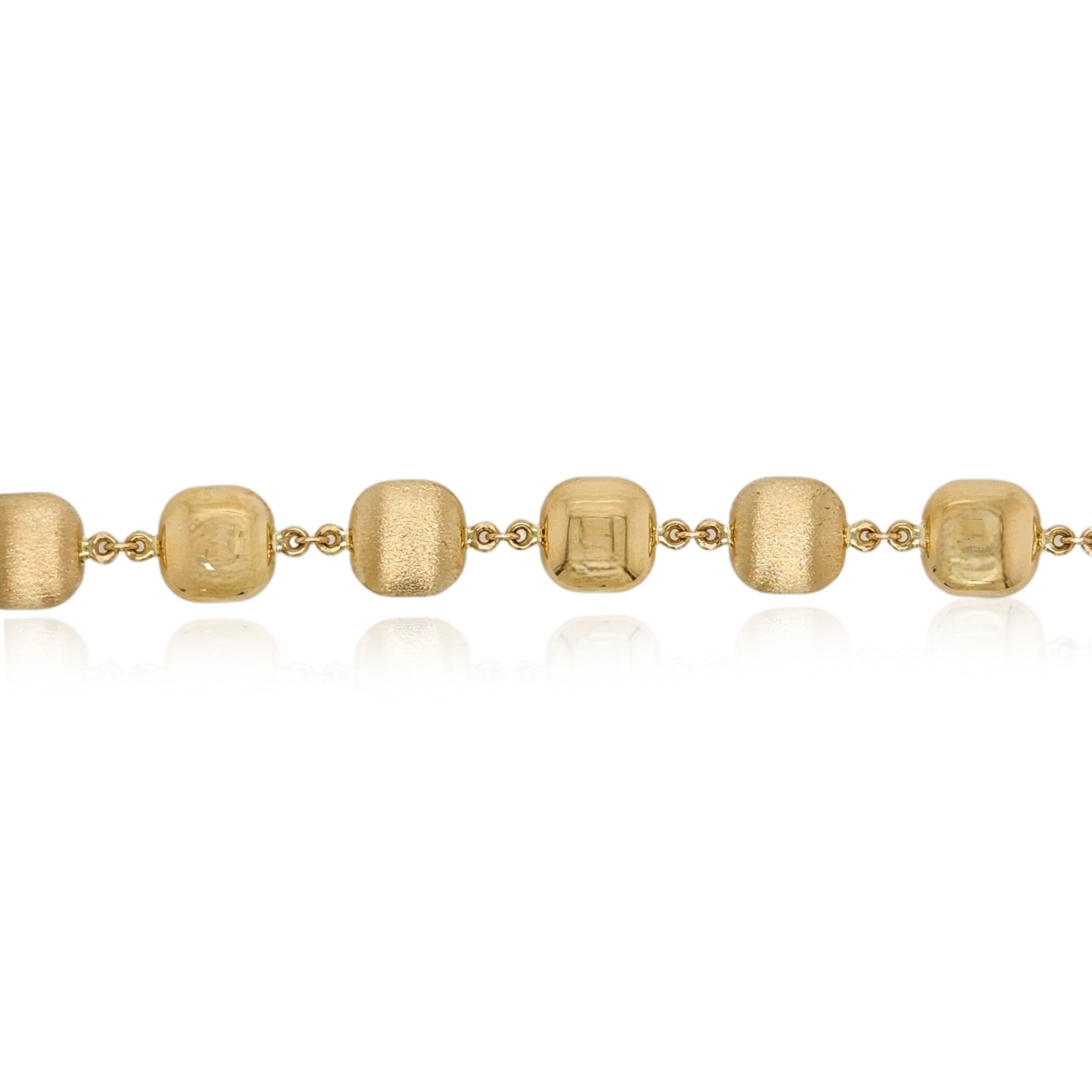 14k Gold Alternating Brushed and Shiny Gold Square Shapes Bracelet