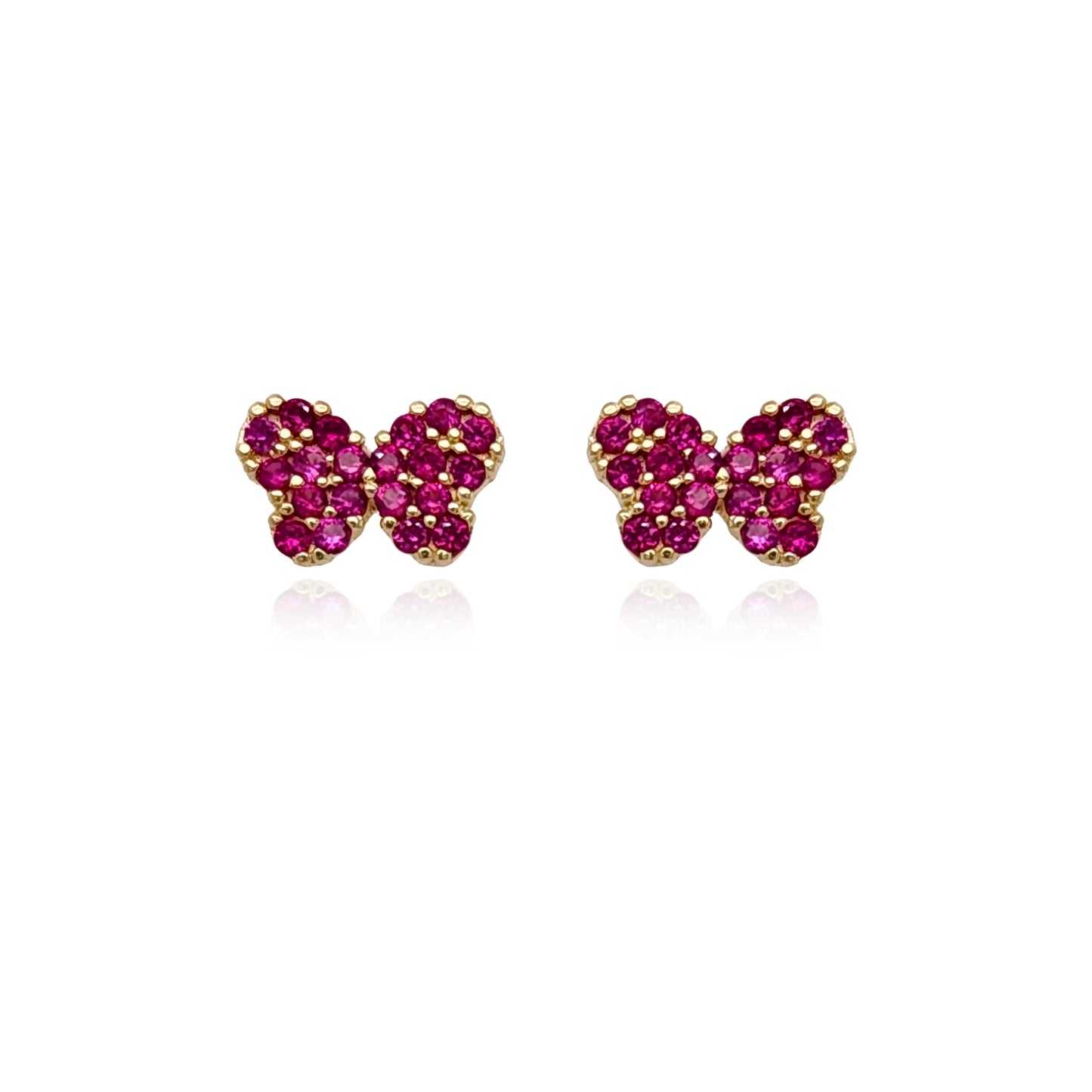 14k Gold Butterfly with Fuchsia CZ Stud Earrings