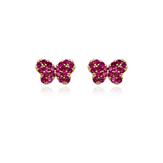 14k Gold Butterfly with Fuchsia CZ Stud Earrings