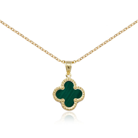 14k Gold Beaded Border Clover Pendant Necklace