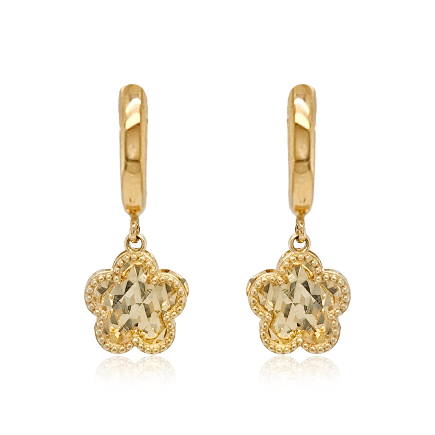 14k Gold Diamond Cut Flower Hoop Earring