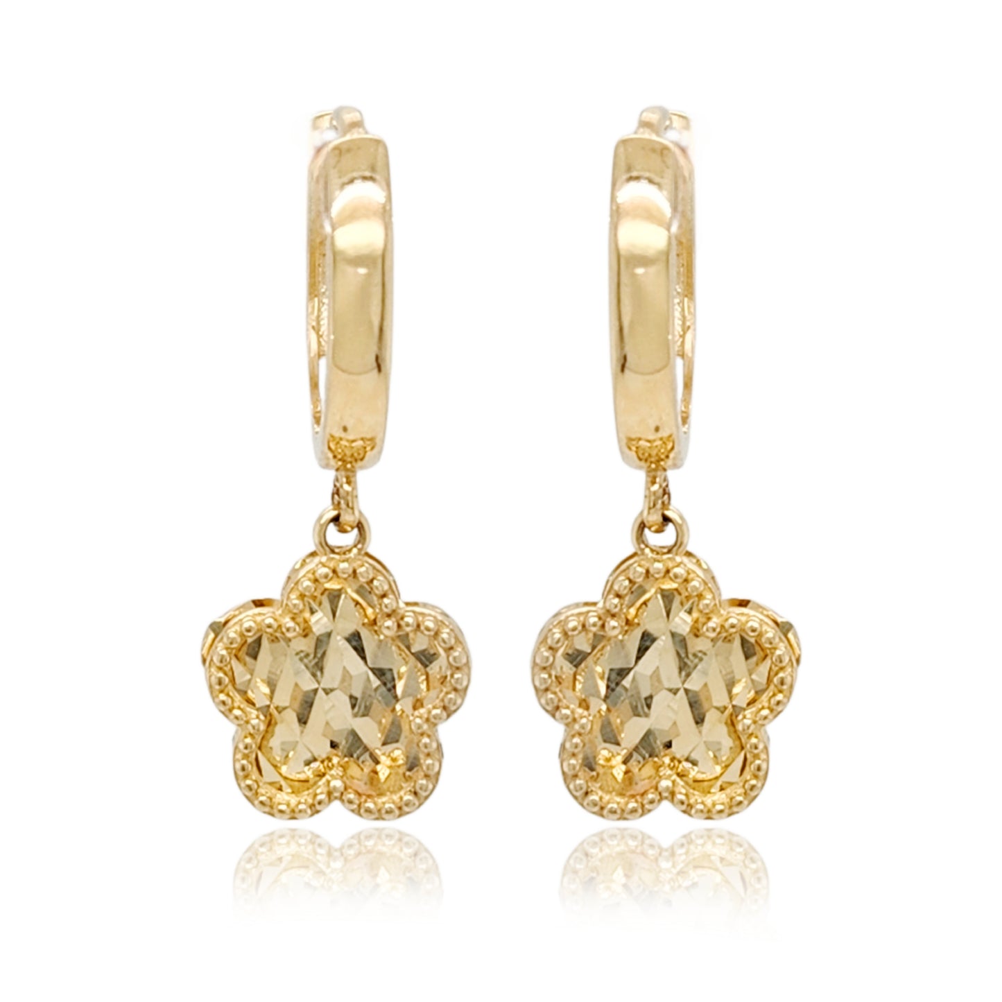 14k Gold Diamond Cut Flower Hoop Earring