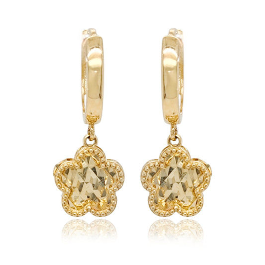 14k Gold Diamond Cut Flower Hoop Earring