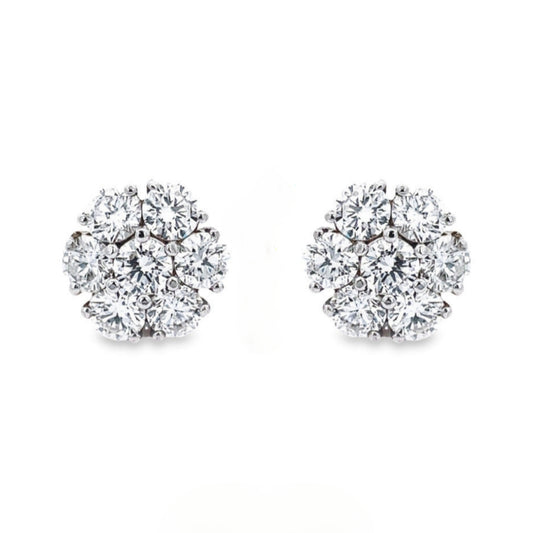 14K 7 Lab Grown Diamond Flower Cluster Earrings