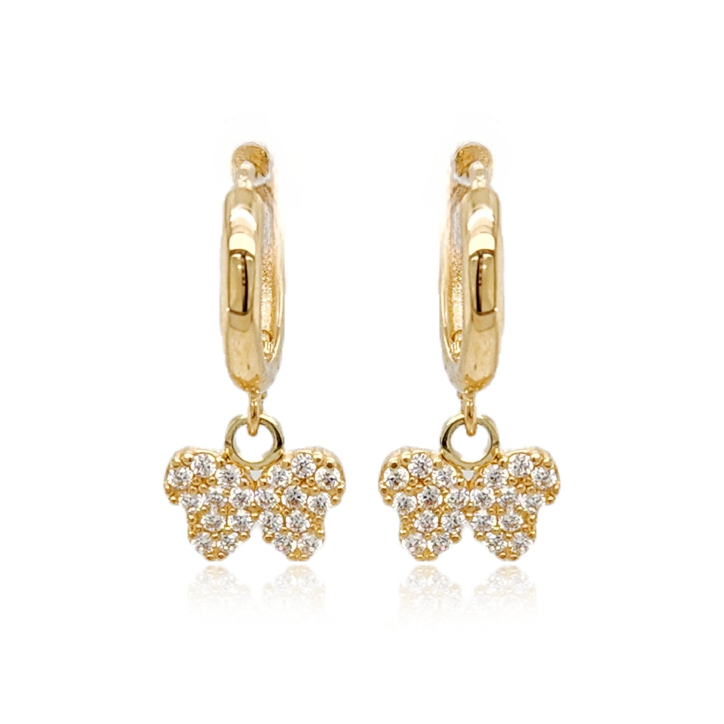 14k Gold CZ Micropave Butterfly on Hoop Children's Earring