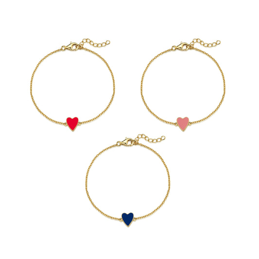 Gold Plated Sterling Silver Enamel Single Heart Bracelet
