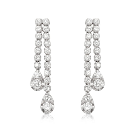 14K Double Strand Lab Grown Diamond Tennis Teardrop Earrings