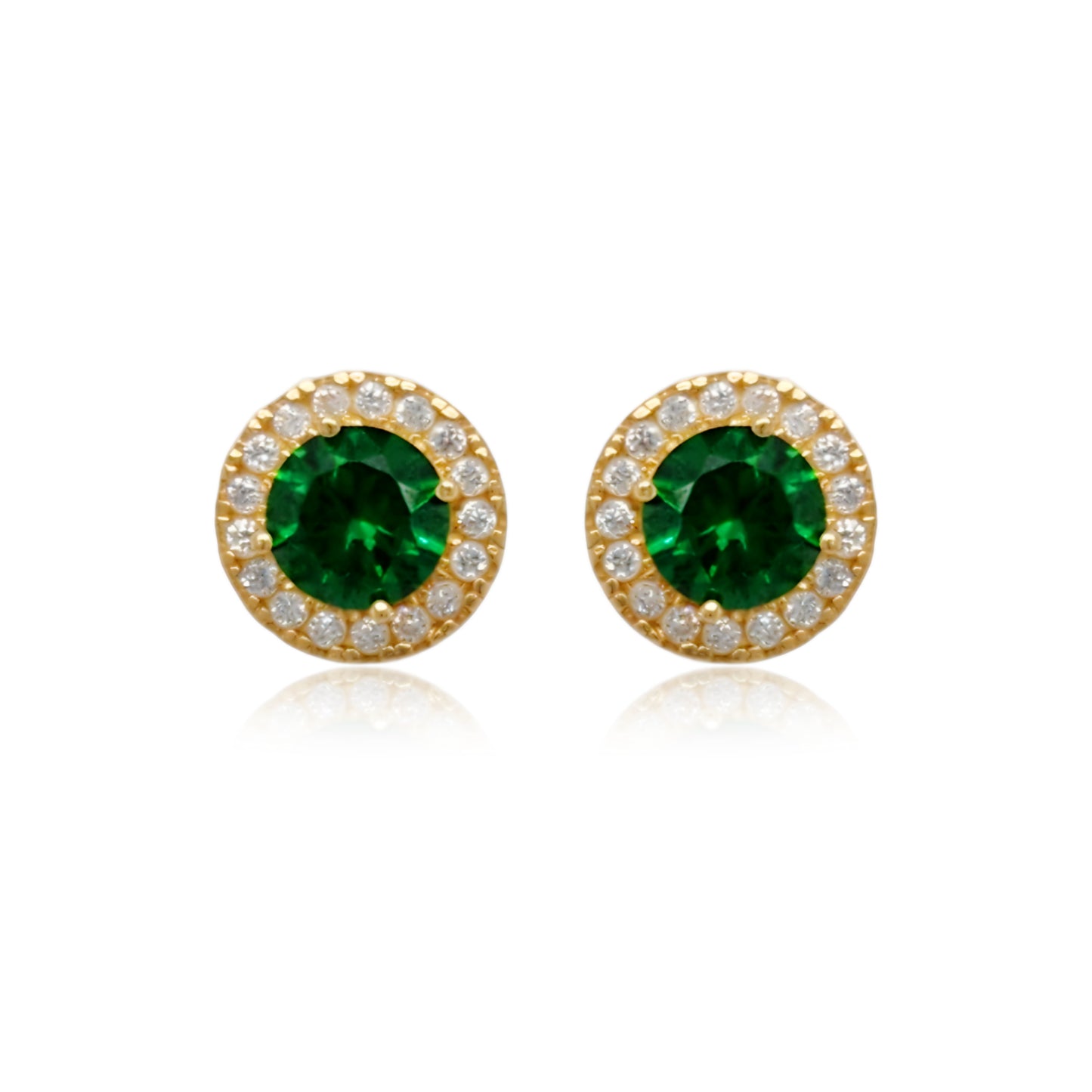 14k Gold Micropave Border with Color CZ Center Stud Earrings