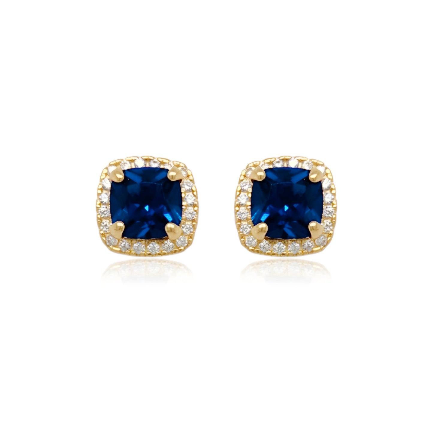 14k Gold Micropave Border with Color CZ Center Stud Earrings