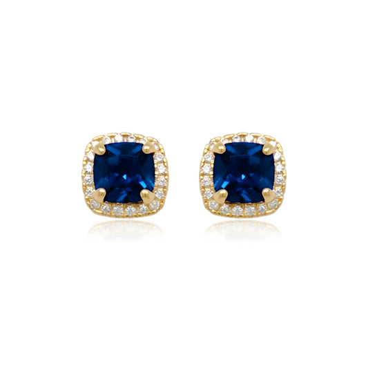 14k Gold Micropave Border with Color CZ Center Stud Earrings