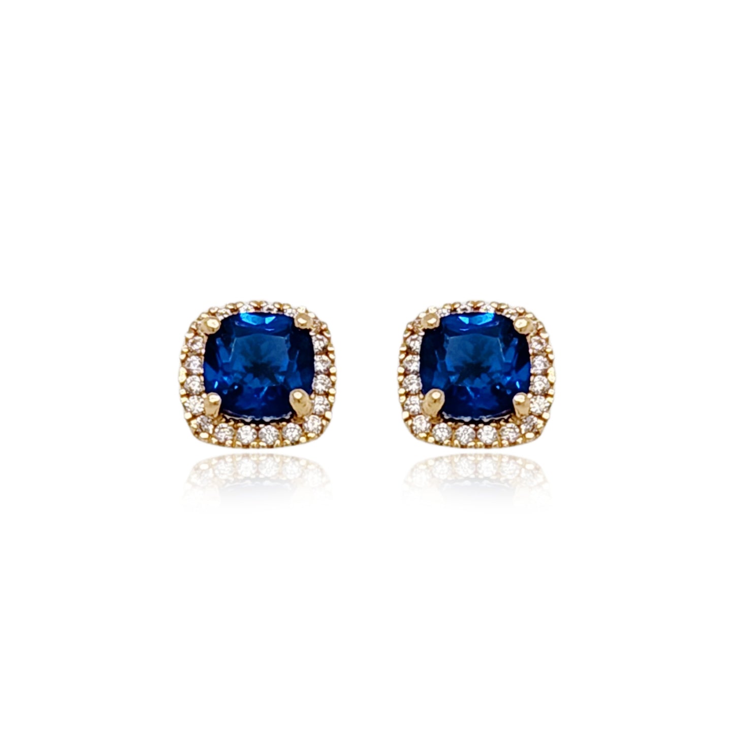 14k Gold Micropave Border with Color CZ Center Stud Earrings