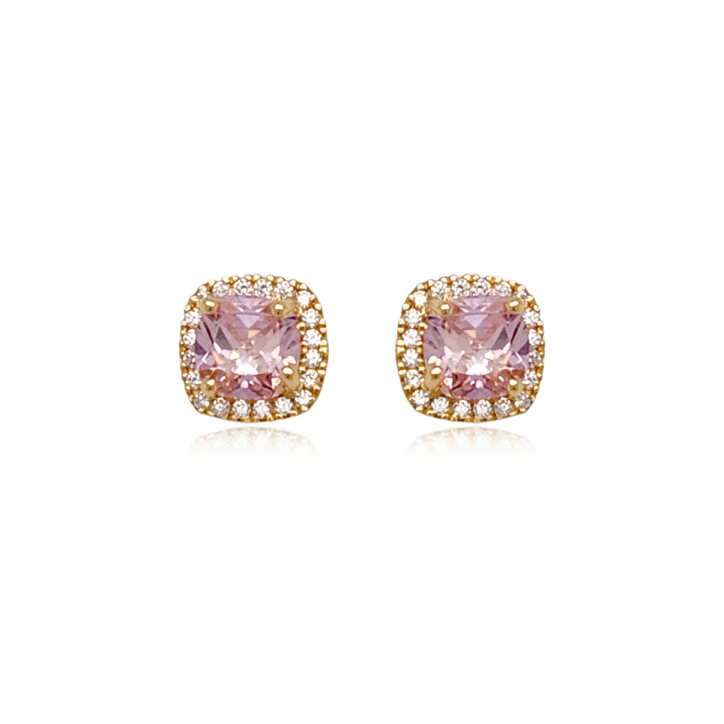 14k Gold Micropave Border with Color CZ Center Stud Earrings