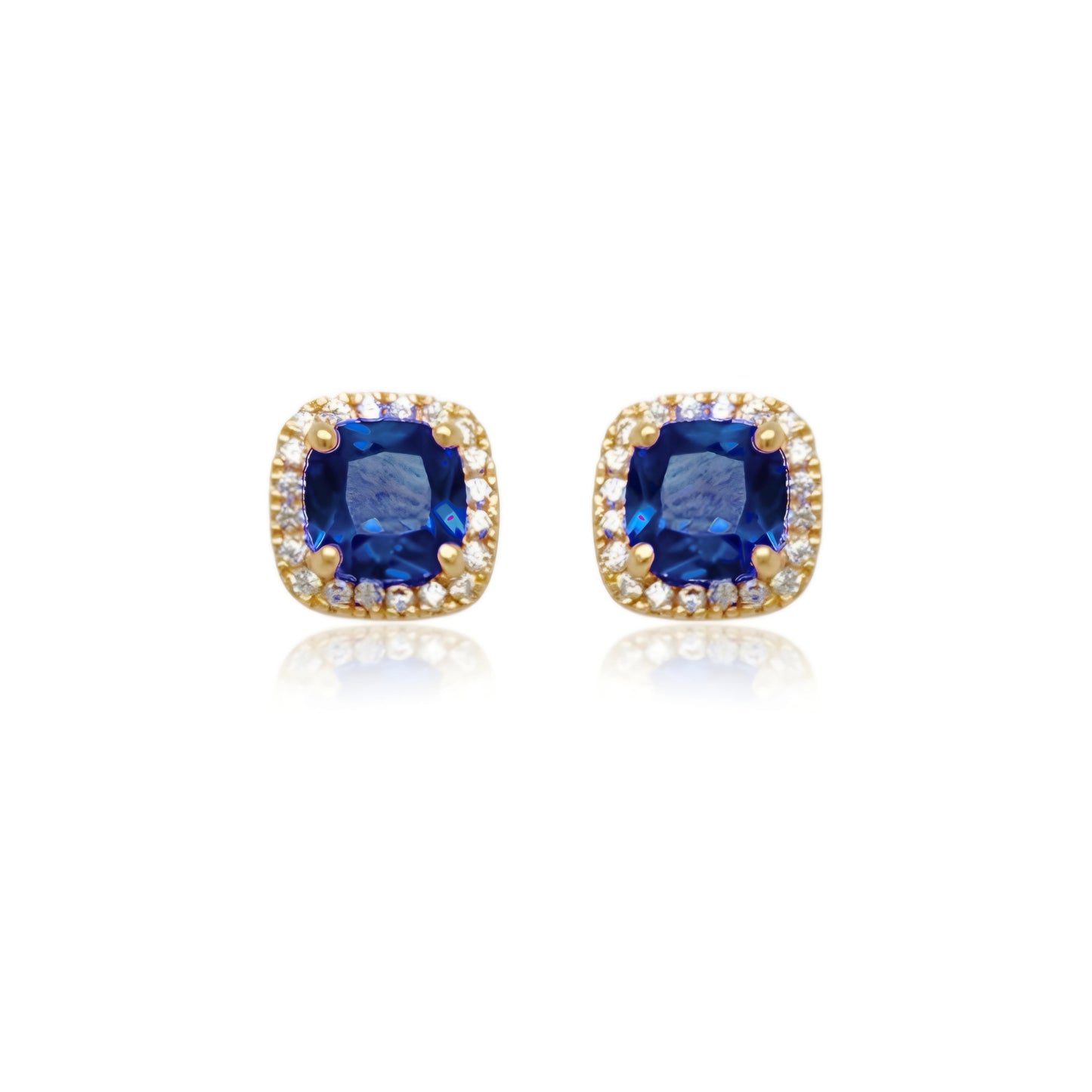 14k Gold Micropave Border with Color CZ Center Stud Earrings
