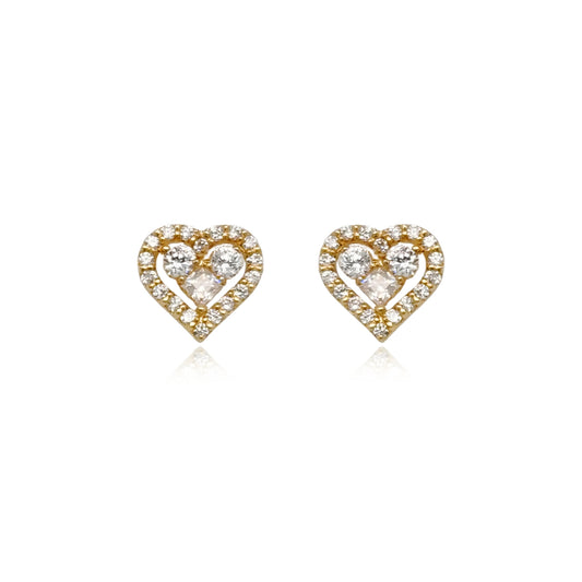 14k Gold Micropave CZ Heart Stud Earrings