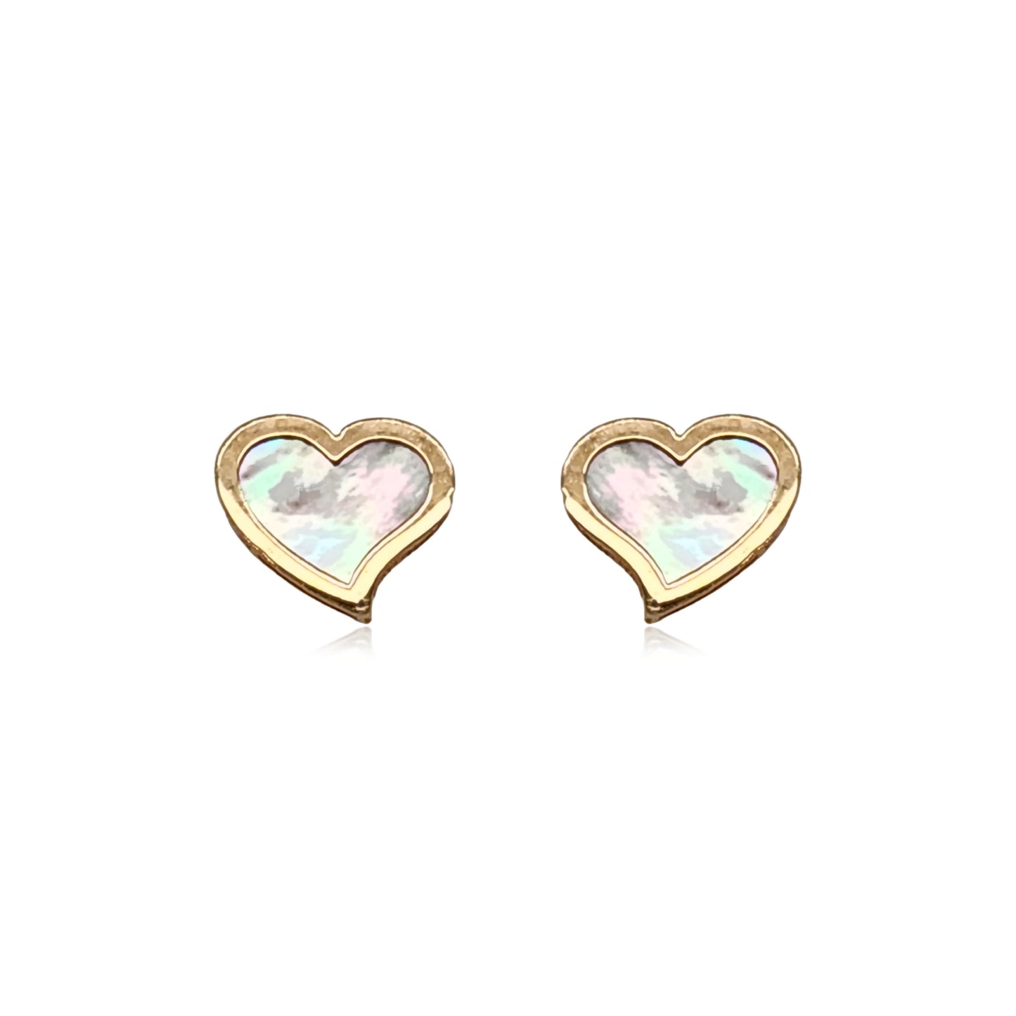14k Gold Mother of Pearl Heart Stud Earrings