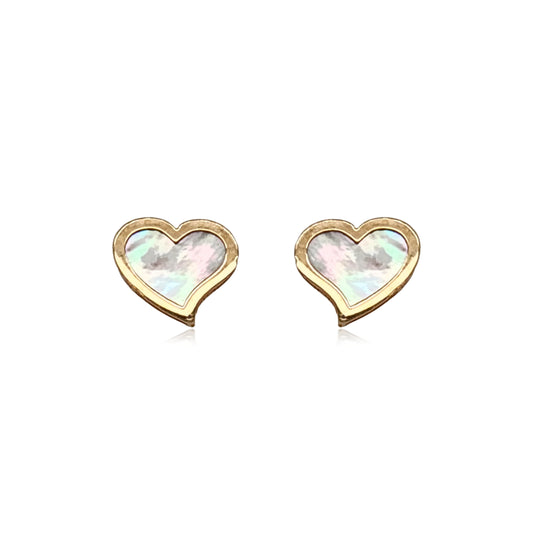 14k Gold Mother of Pearl Heart Stud Earrings