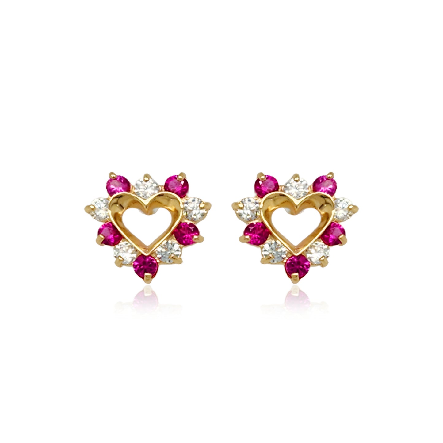 14k Gold Ruby Color CZ Heart Stud Earrings