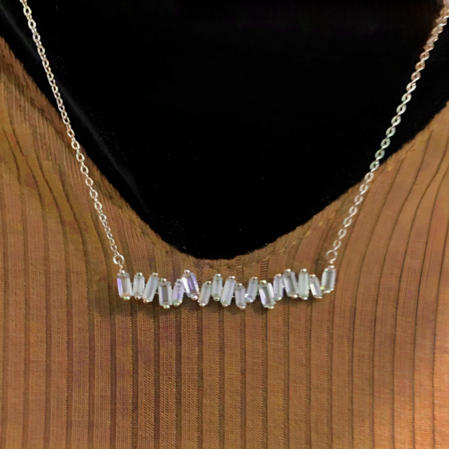 Sterling Silver CZ Baguette Bar Necklace