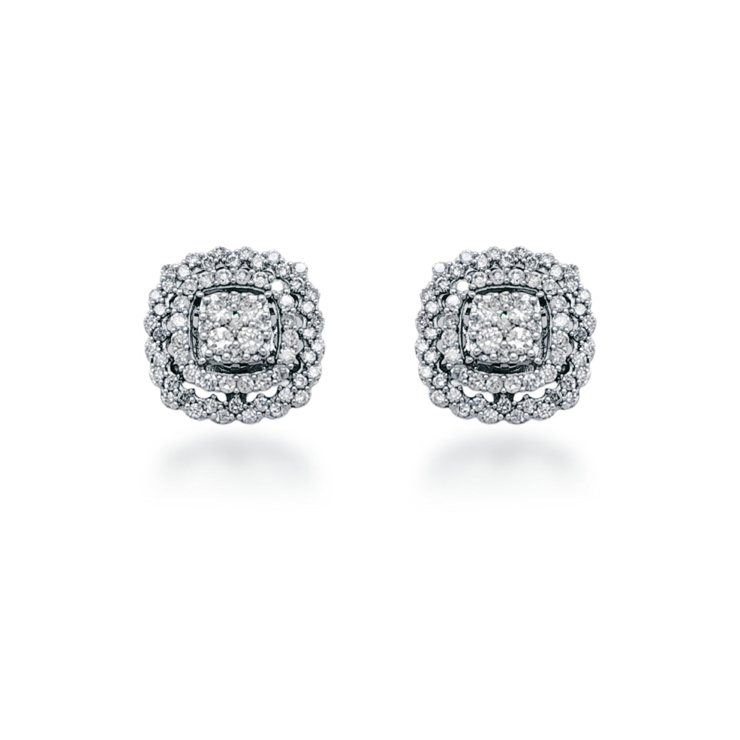 10K Gold And Diamond 3-Tier Cushion Stud Earrings