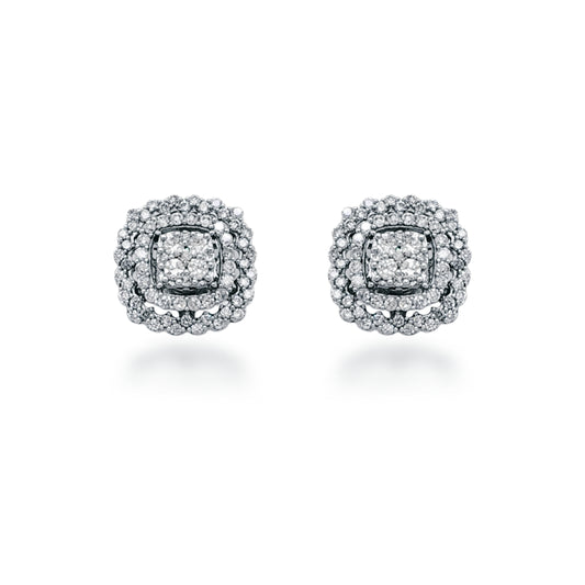 10K Gold And Diamond 3-Tier Cushion Stud Earrings