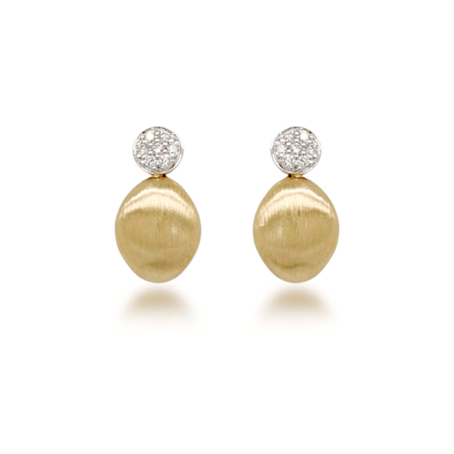 14K Diamond With Brushed Gold Drop Stud Earrings
