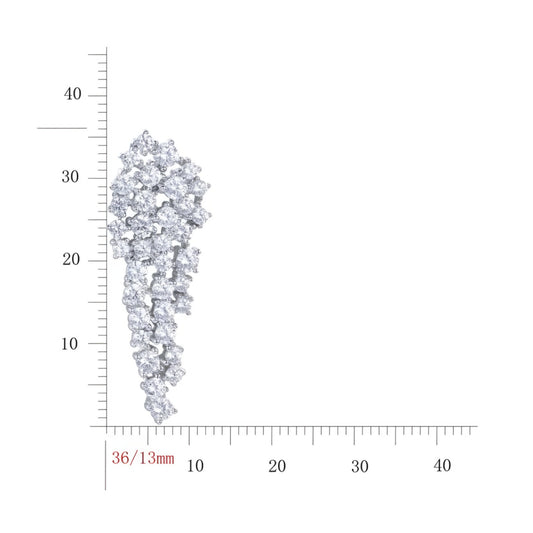 Rhodium Plated Sterling Silver Long Inverted Teardrop Cluster Stud Earrings