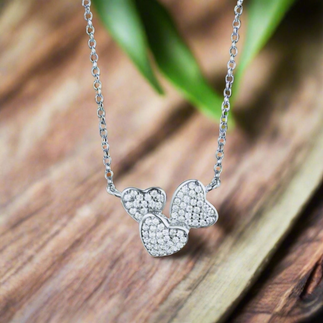 Sterling Silver Triple CZ Heart Necklace