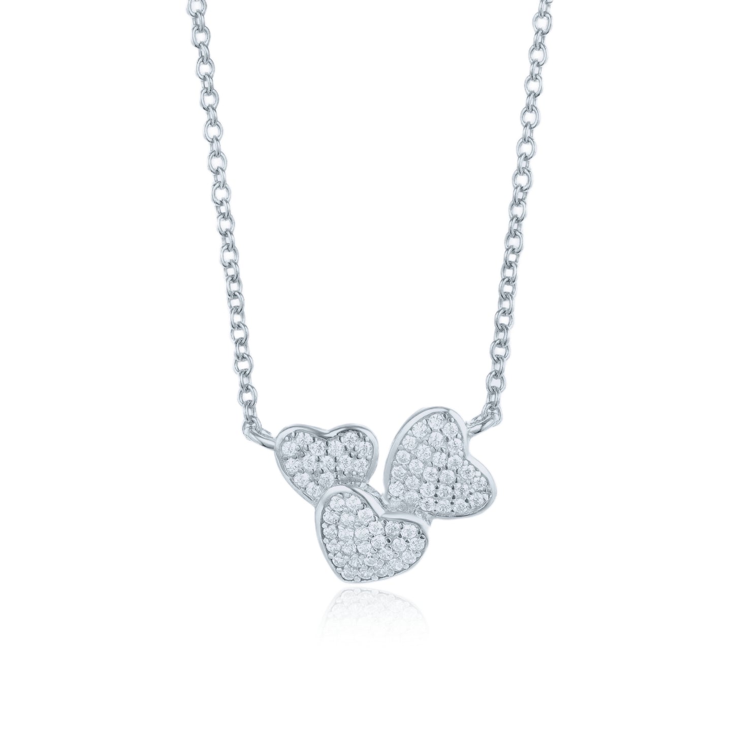 Sterling Silver Triple CZ Heart Necklace