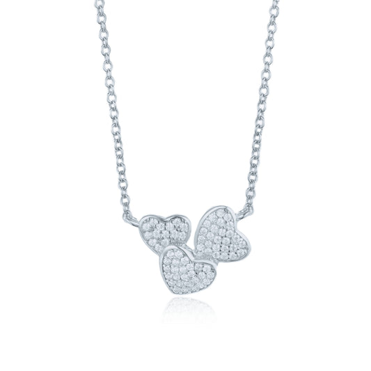 Sterling Silver Triple CZ Heart Necklace