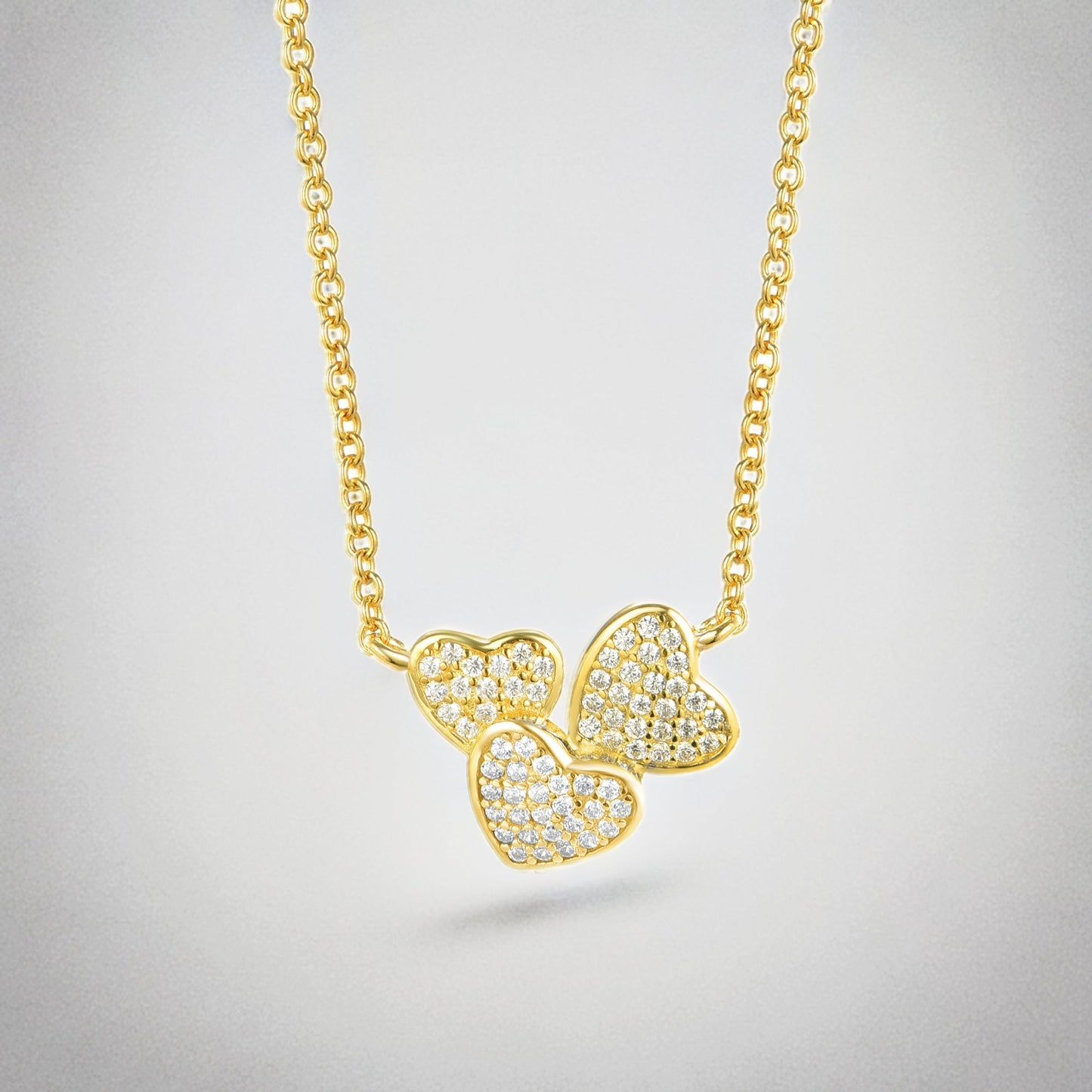 Sterling Silver Triple CZ Heart Necklace