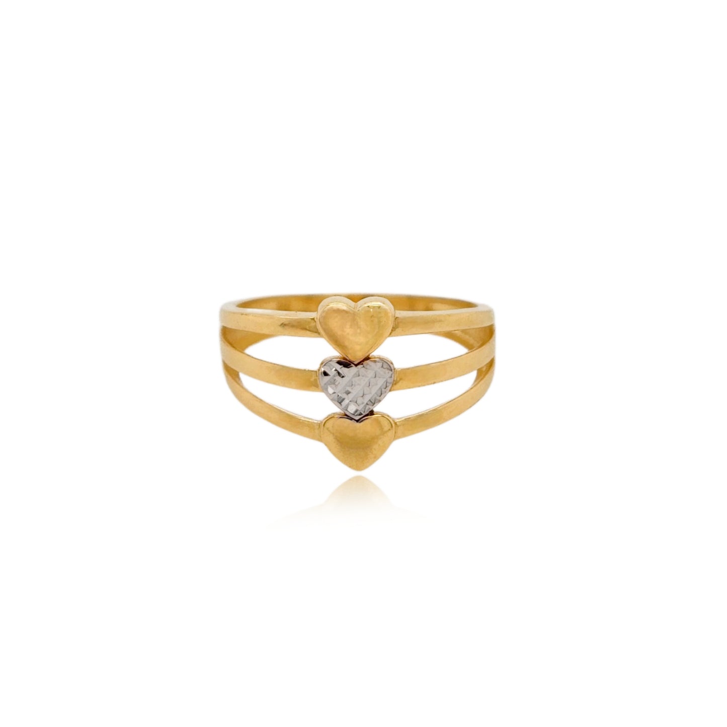 14k Gold Three Row Heart Ring