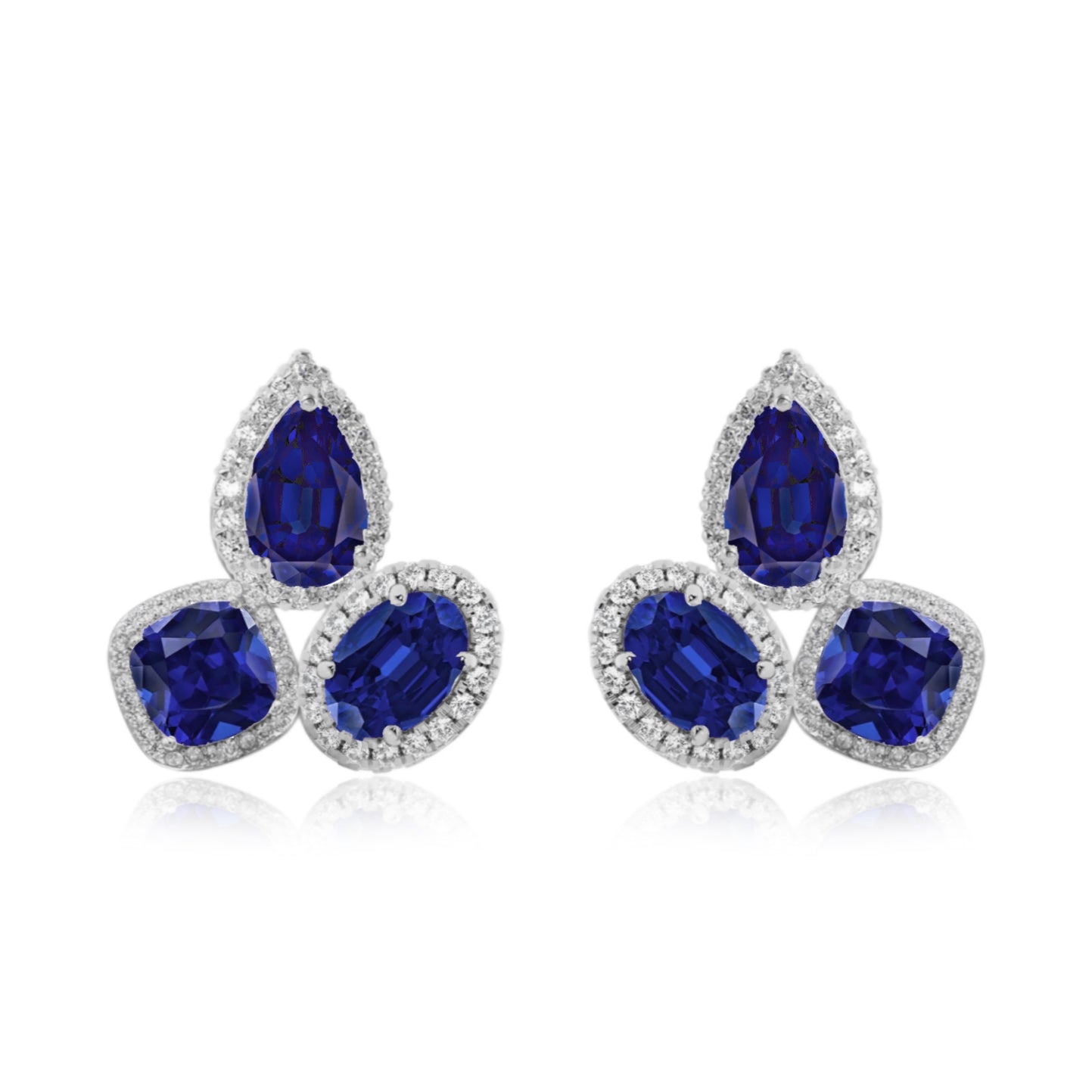 Sterling Silver CZ Halo Around Three Stone Stud Earring