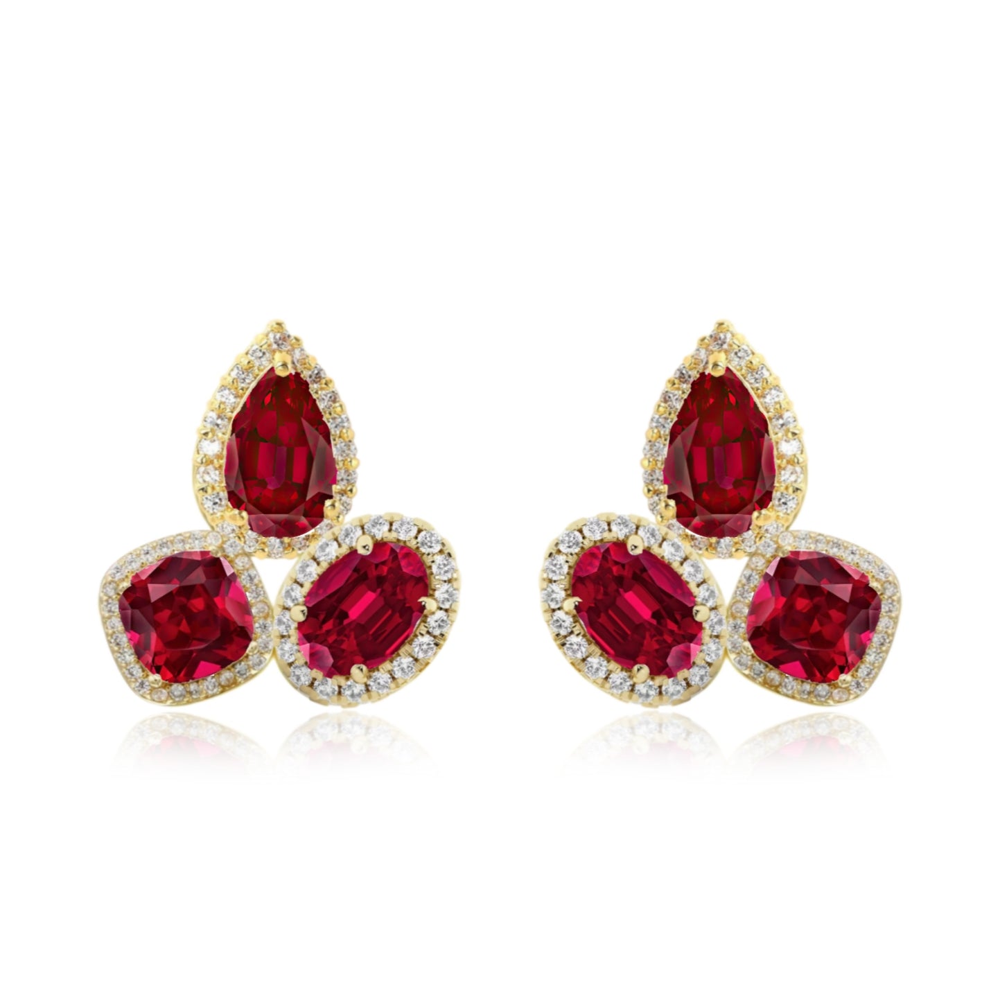 Sterling Silver CZ Halo Around Three Stone Stud Earring