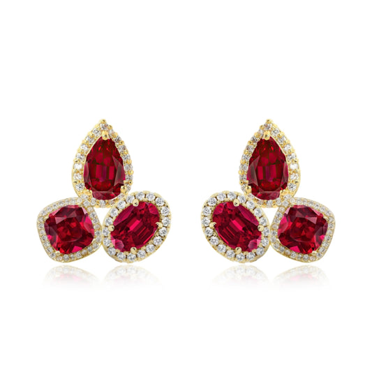 Sterling Silver CZ Halo Around Three Stone Stud Earring