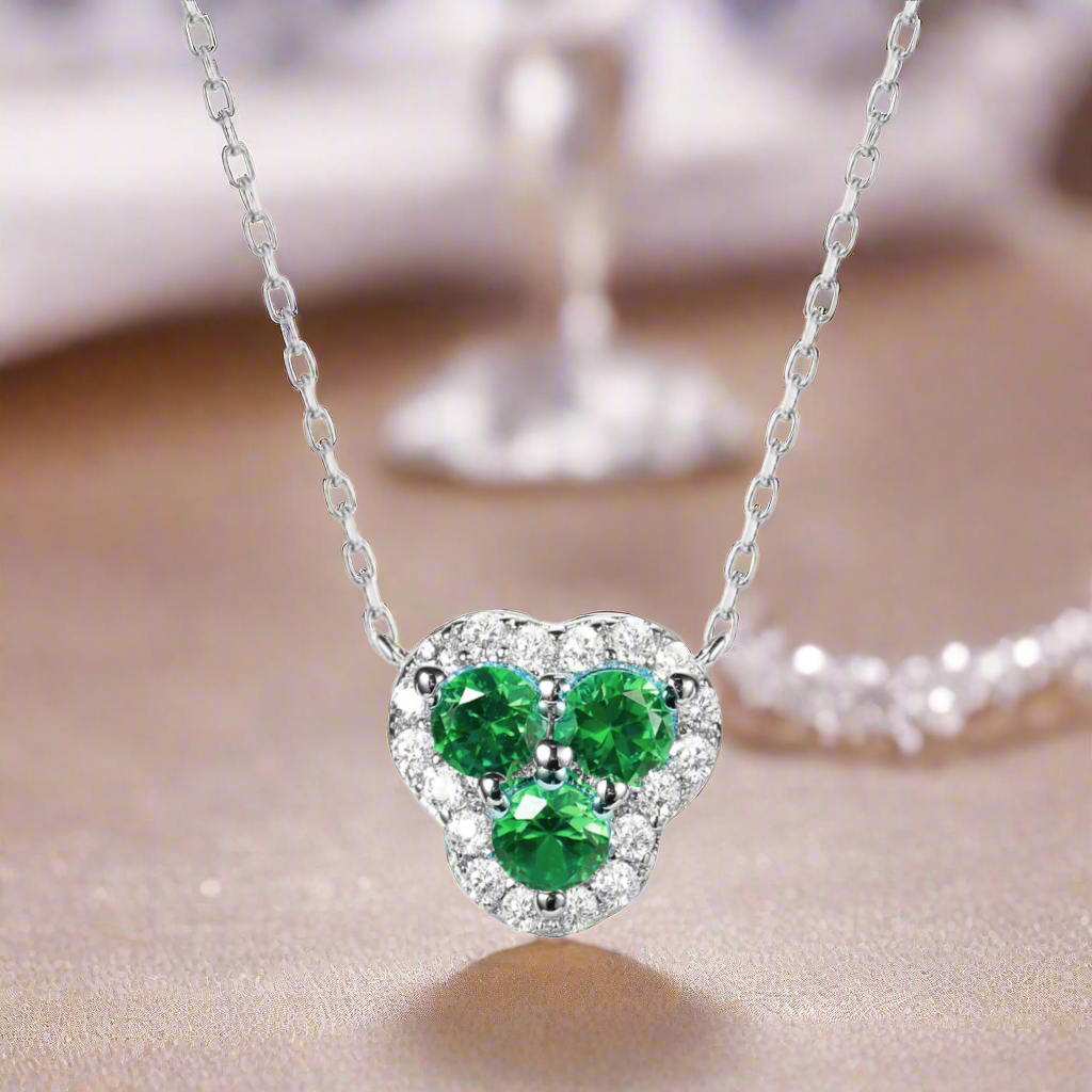 Rhodium Plated Sterling Silver 3 Stone Necklace