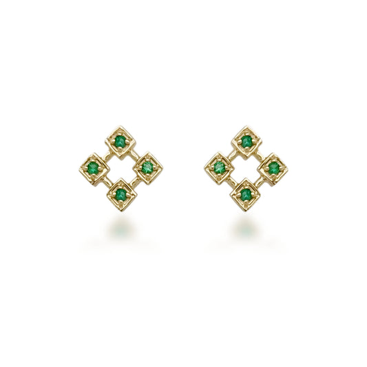 10K Ruby, Sapphire, or Emerald Diamond Shaped Stud Earrings