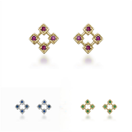 10K Ruby, Sapphire, or Emerald Diamond Shaped Stud Earrings