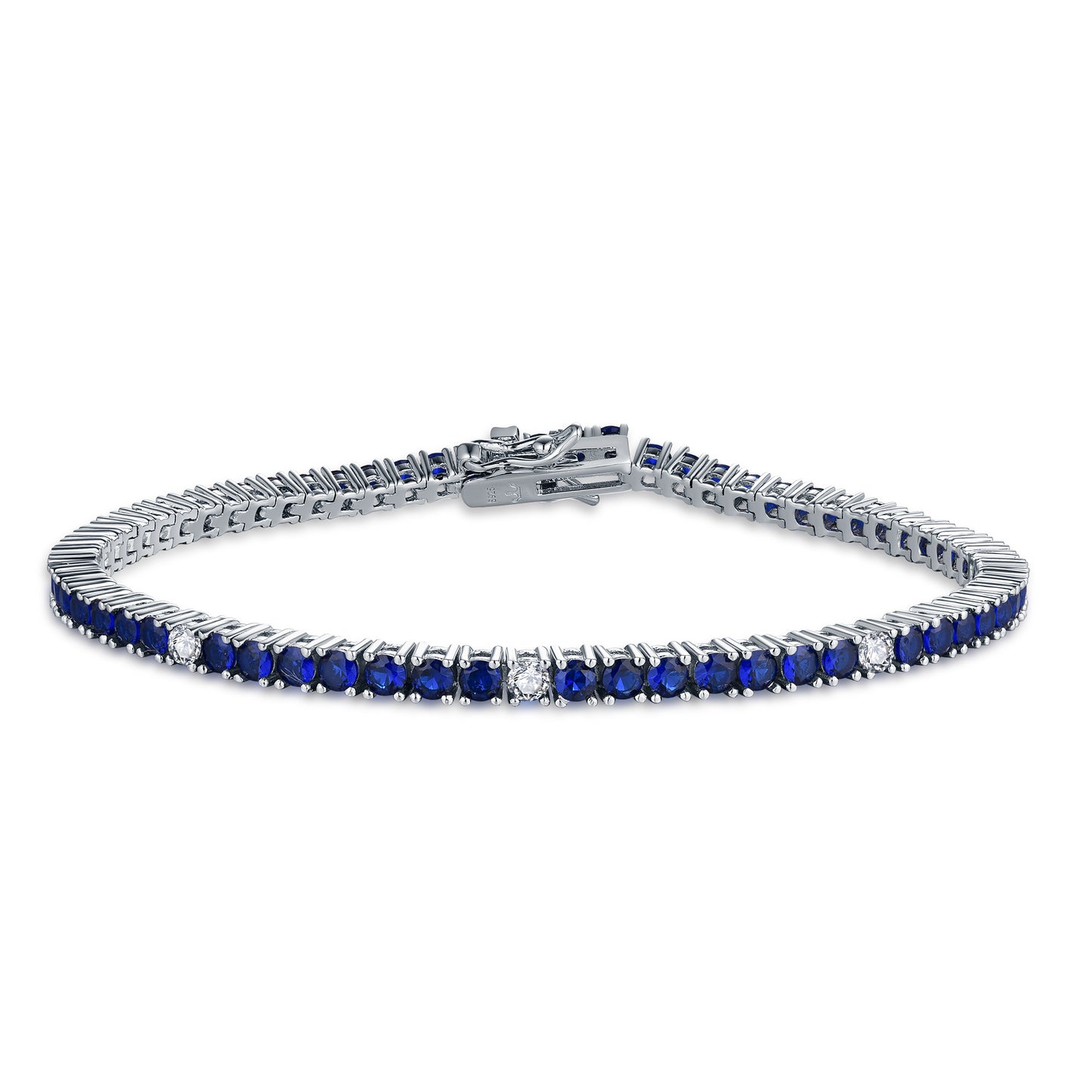 Sterling Silver Ruby, Emerald, Sapphire, or Black Colored CZ Stone Bracelet