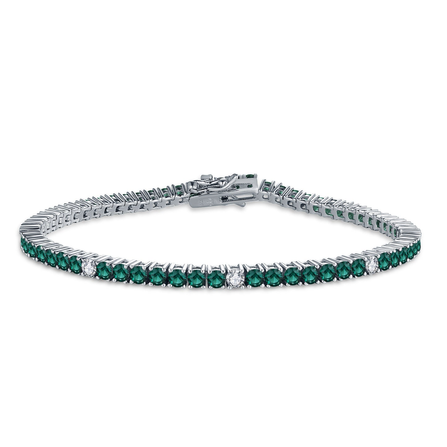 Sterling Silver Ruby, Emerald, Sapphire, or Black Colored CZ Stone Bracelet