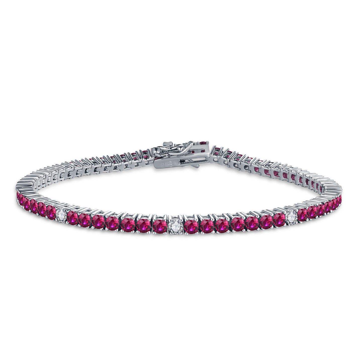 Sterling Silver Ruby, Emerald, Sapphire, or Black Colored CZ Stone Bracelet